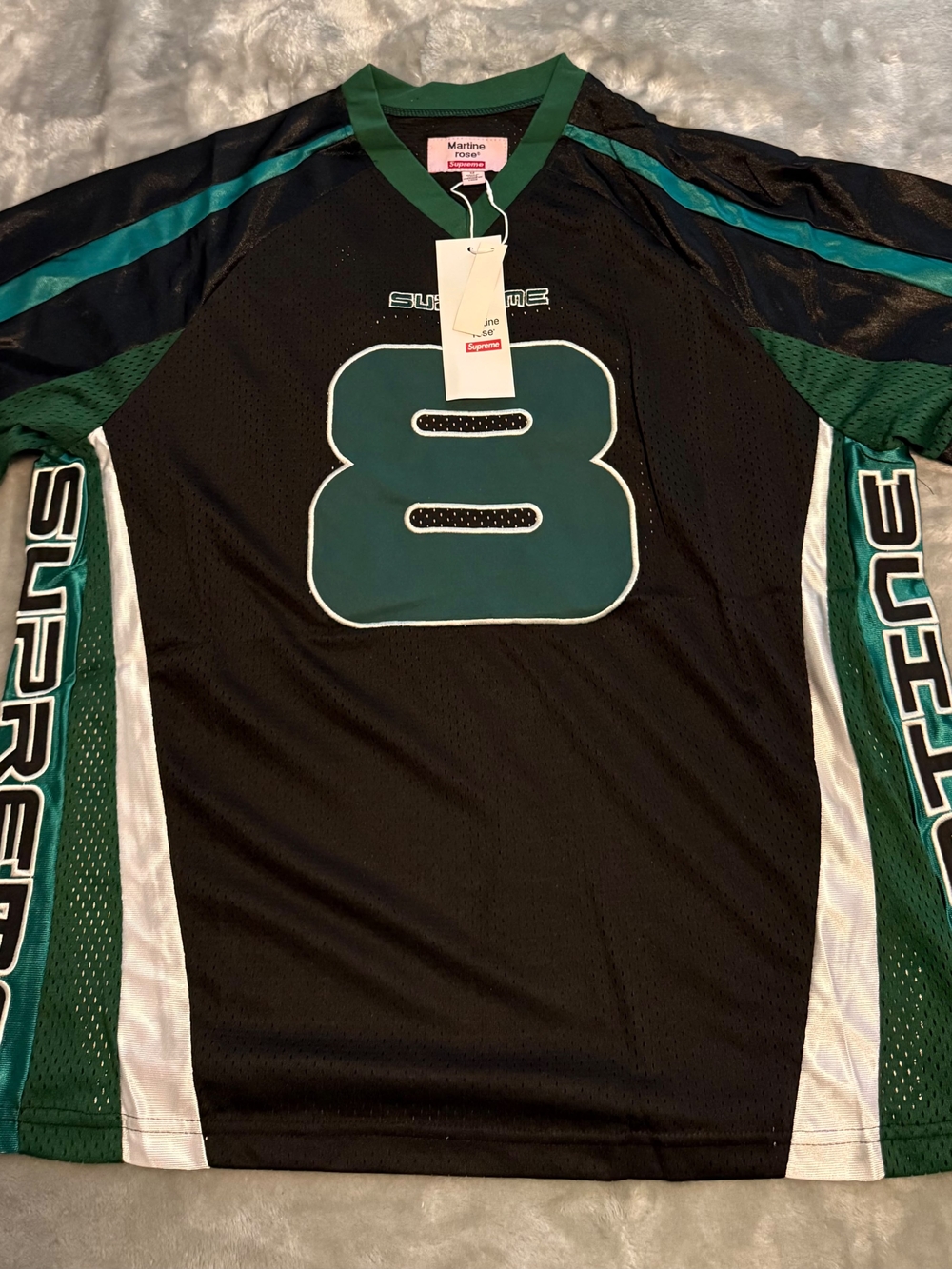 Supreme Black & Teal Number 8 Mesh Jersey